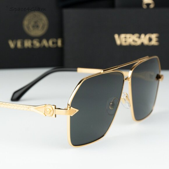 Versace Men Sunglasses Gold Grey Aviator VE2284 100287 NEW AUTHENTIC - Picture 4 of 9